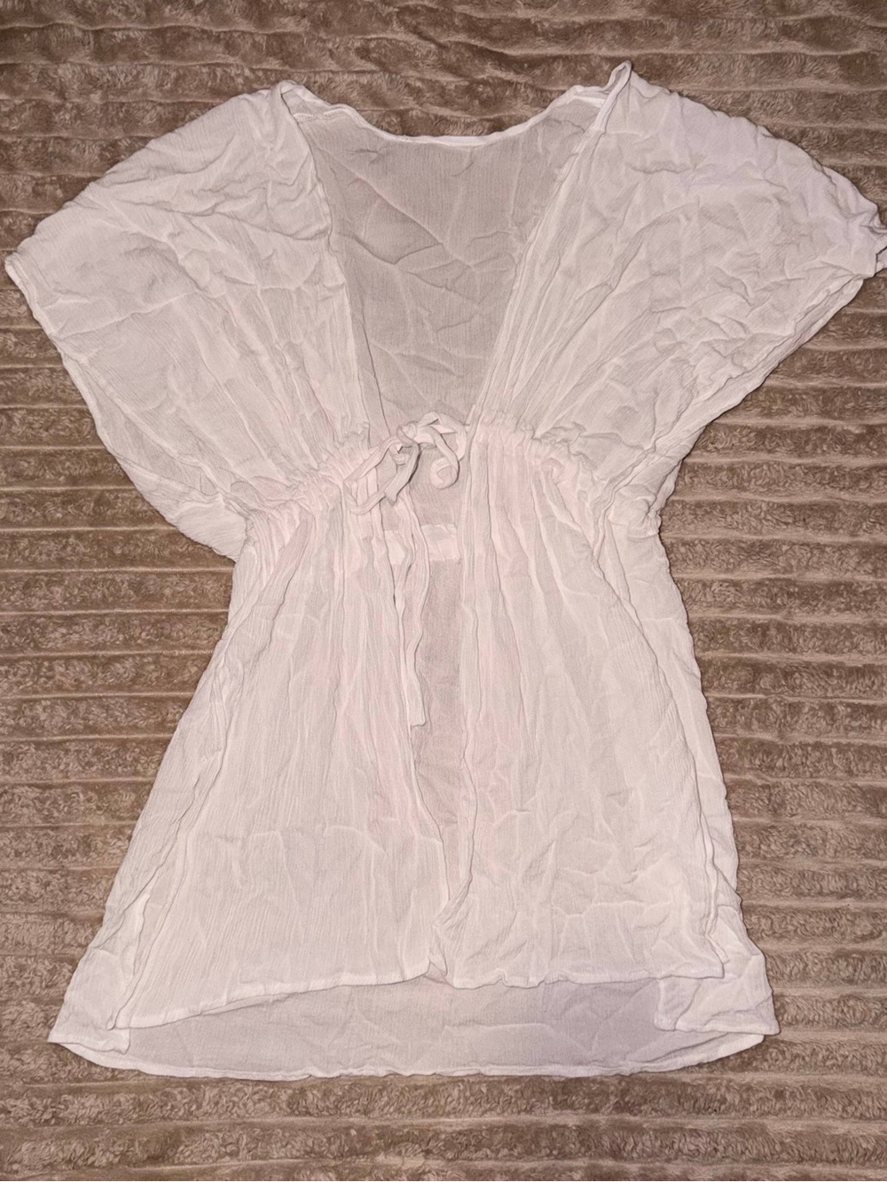 White Crinkle Tie-Front Tunic Top